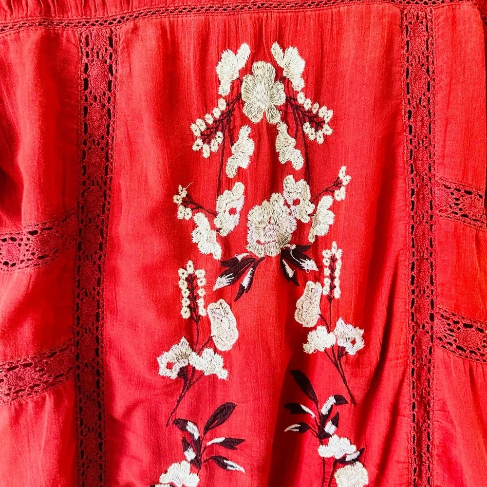 Free People Perfect Victorian rust mini Dress embroireded  mini Dress